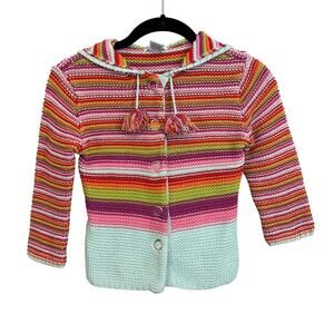 Vintage Lydia Jane Sweater Girls Small 4 Colorful Striped Snap Hooded Winter